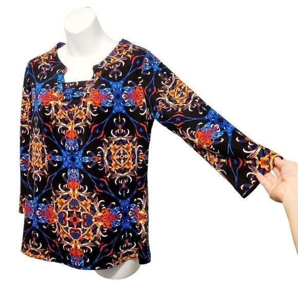 2/$20 Vintage Y2K Indian Pattern Navy Blue Top Blouse Size: Large - Picture 5 of 5